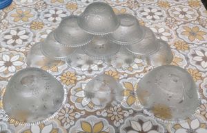 Vintage Etched Glass Dinner-Set & Dessert Bowls