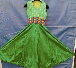 Green Dress with Colorful Accent