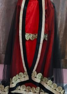 Elegant Red &amp; Black Embellished Dress
