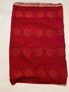 Red Bandhani Saree with Embellished Border