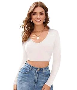 White Long Sleeve Crop Top