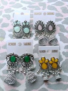 Beautiful oxidise silver jhumkas Earrings (pack 4)