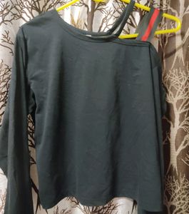 Black Full Sleeves One Shoulder Top