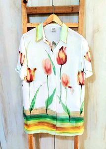 White Floral Design Shirt Size-40