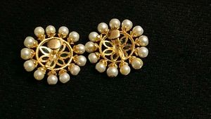 Pearl &amp; Green Floral Stud Earrings