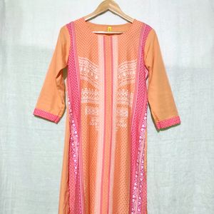 Ahika Peach And Pink Printed Crepe Kurti