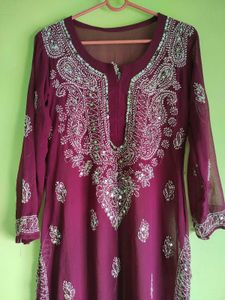 Mirror Work Chikankari Kurti With Inner