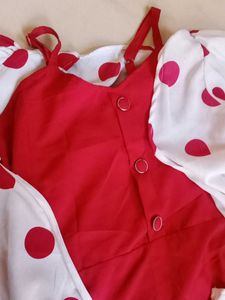 A Beautiful Red Frock With White Bobbyprint Shrug❤