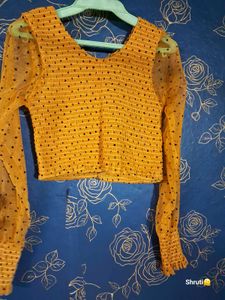 Sheer Sleeve Smocked Crop Top
