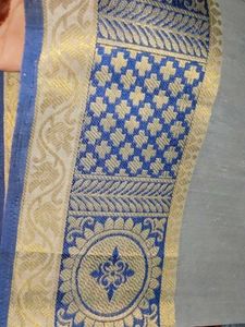 Elegant White &amp; Blue Saree