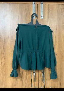 Green Ruffle Trim Blouse