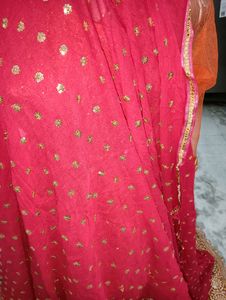 Pink Orange Heavy Embroidery Rahwari Lahenga