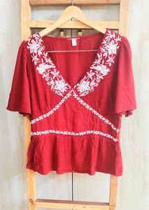 Rust Colour Embroidery Work Top Size-34