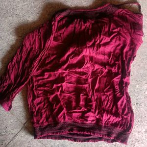 Maroon Embellished Neckline T Shirt