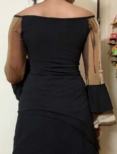 Chic Black Asymmetrical Top With Flared Sleeves