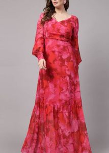 Pink & Red Floral Print Maxi Dress