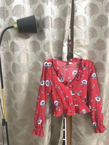 H&M Red Floral Ruffle Blouse