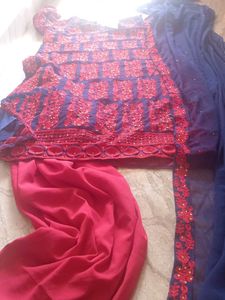 Red &amp; Navy Embroidered Kurti