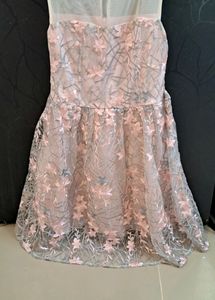 Beautiful Grey N Pink Floral Net Frock