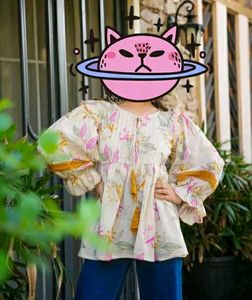 Floral Print Peasant Top