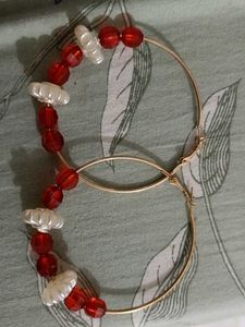 Red &amp; White Beaded Hoops