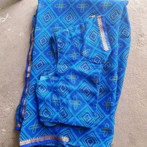 Blue Bandhani Saree &amp; Blouse