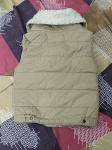 Beige Padded Vest with Fur Collar
