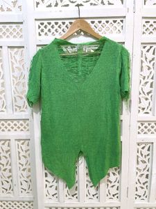 Trendy Green Distressed Knit Top B