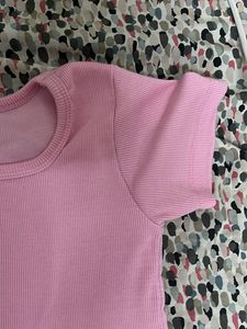 Pink Ribbed Square Neck Top