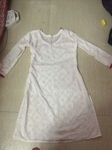 White Kurti with Red Embroidery