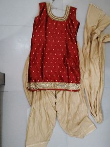 Patiyala Slwar Kurta With Duptta .. Maroon &amp;cream
