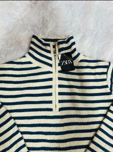 Korean Knit High Neck Zip Sweater