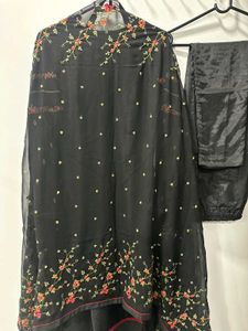 Black Embroidered Pant Suit