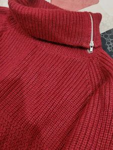 Red Turtleneck Knit Sweater