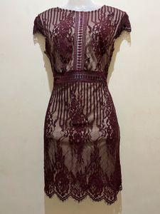 FOREVER21 Burgundy Lace Overlay Dress