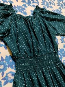 Teal Polka Dot Smocked Dress