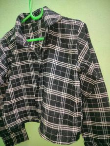 Women Crop Black Check Shirt