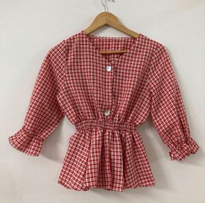 Cute Red Checkered Top