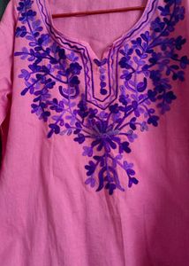 Pink Cotton Casual Kurti