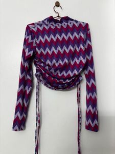 MAX Geometric Printed Crop Top with Ruching