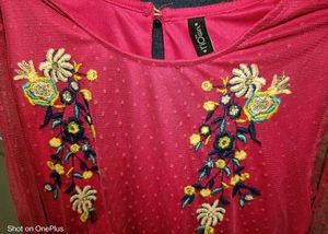 Pink Embroidered Mesh Dress
