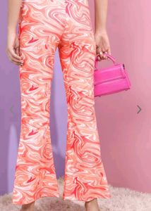 Coral Abstract Printed Flare Trousers