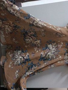 Floral brown fit and flare dress with ruffle sleev