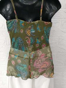 Green Printed Tank Top