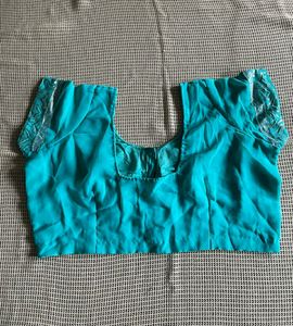 Half Green And White Saree With Stitched Blouse