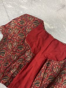 Lotus Pond Kalamkari Blouse With Front Opening And Astar