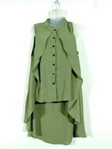 Shein Green Collar Neck Sleeveless Dress (Women)