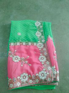 Green & Pink Floral Saree