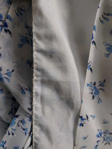 White N Blue Floral Print Saree