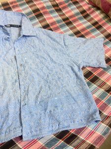 Light Blue Textured Short Sleeve Shirt